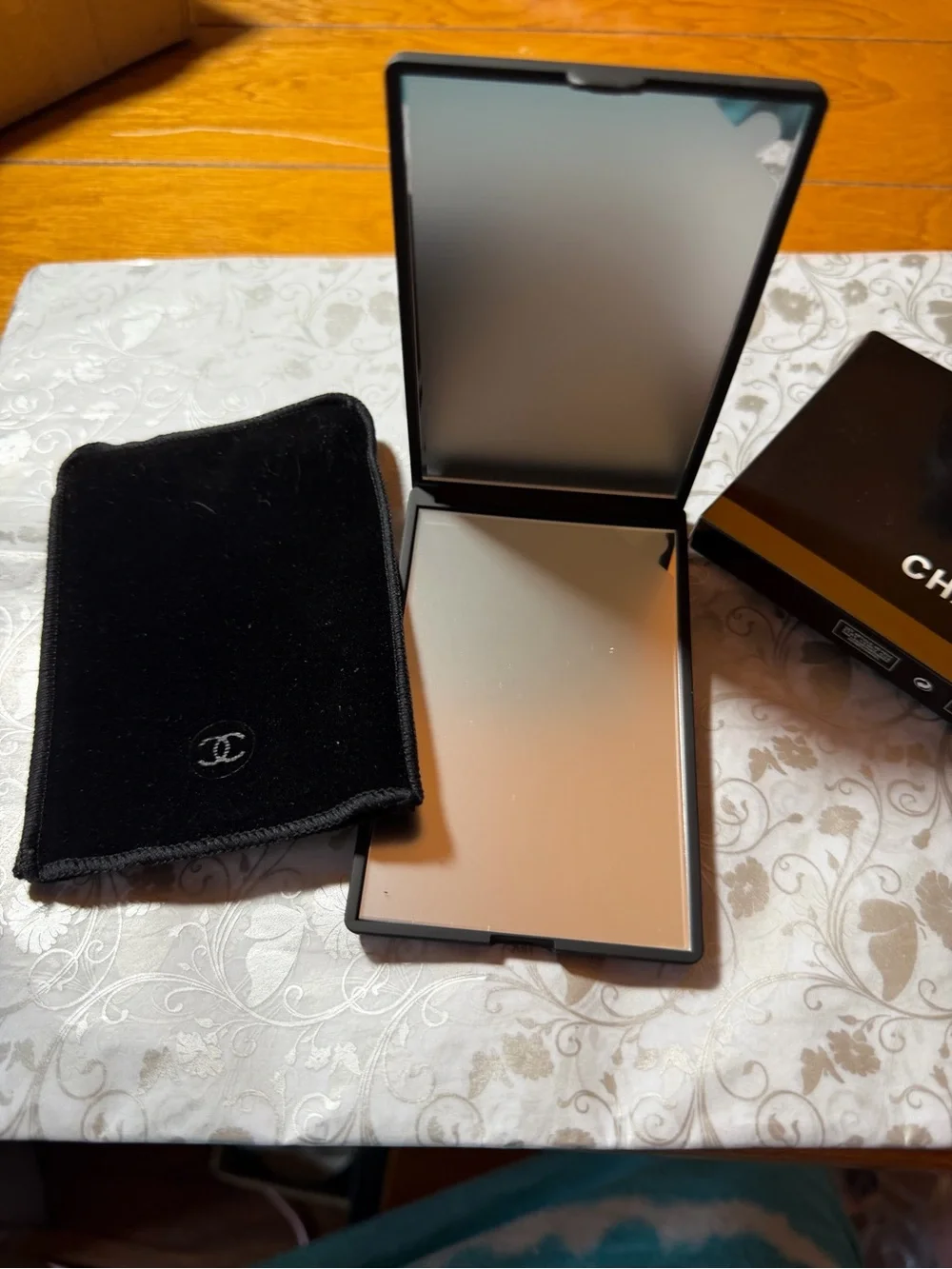 CHANEL Black and Gold Double Facette Mirror Duo
